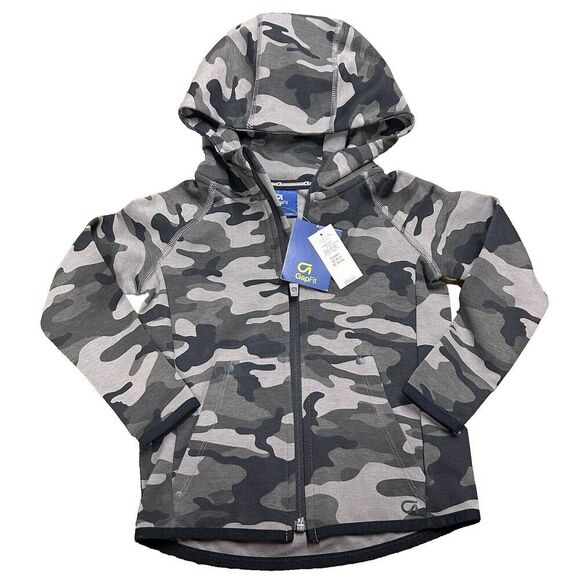 NWT Gap Fit Baby Camo light‎ Jacket Fit Tech Hood Black Camo Pockets Full Zip 2Y - Picture 1 of 12